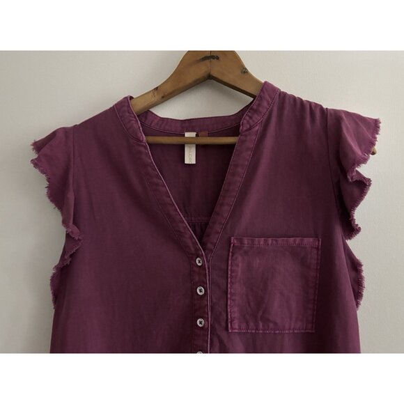 Anthropologie Pilcro Dress Sz S Plum Ruffle V-Neck Flounced Raspberry Tunic - Picture 4 of 14